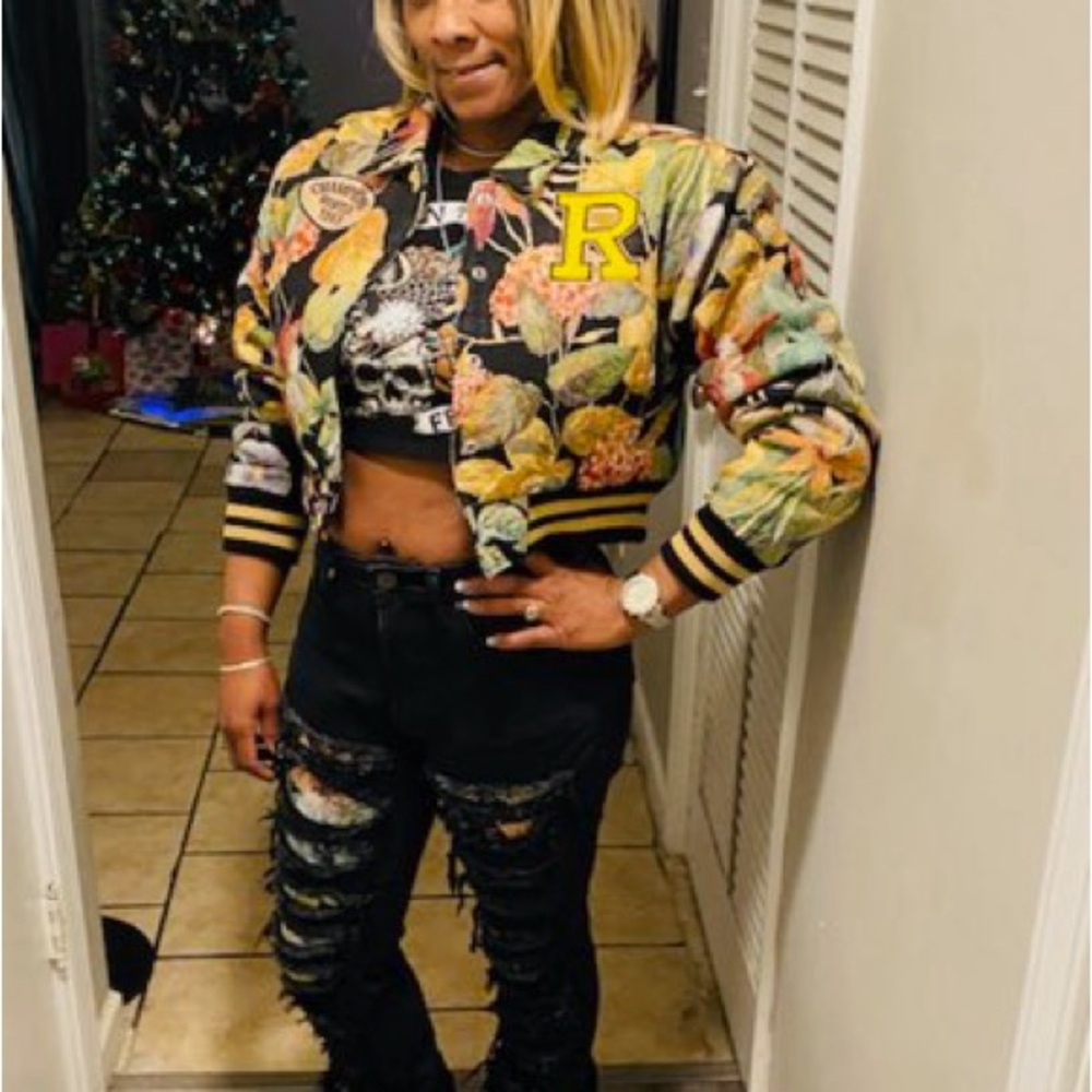 Floral Varsity Jacket with Letter Patch